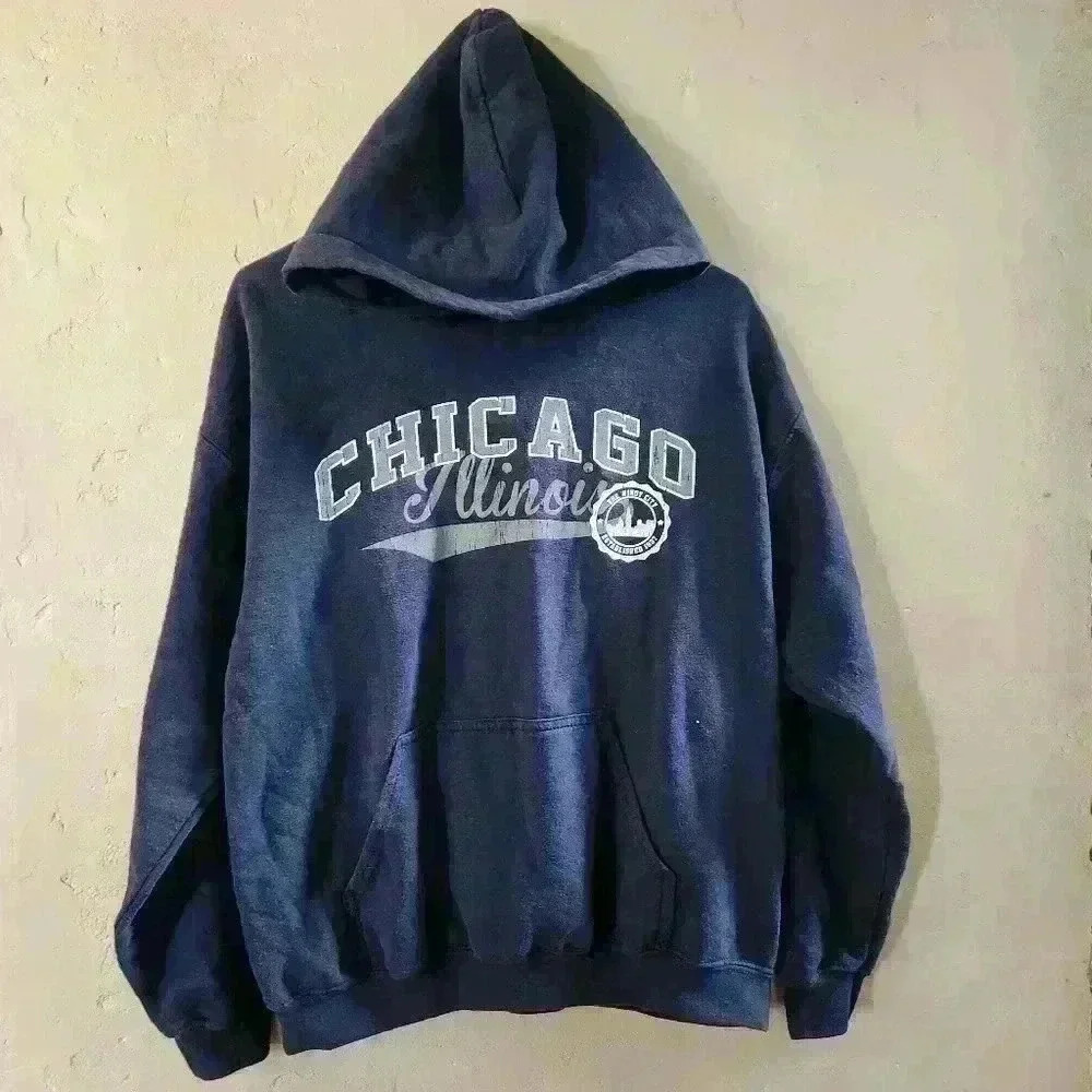 Gildan Chicago Illinois hoodie sweatshirt women's size small/medium blue